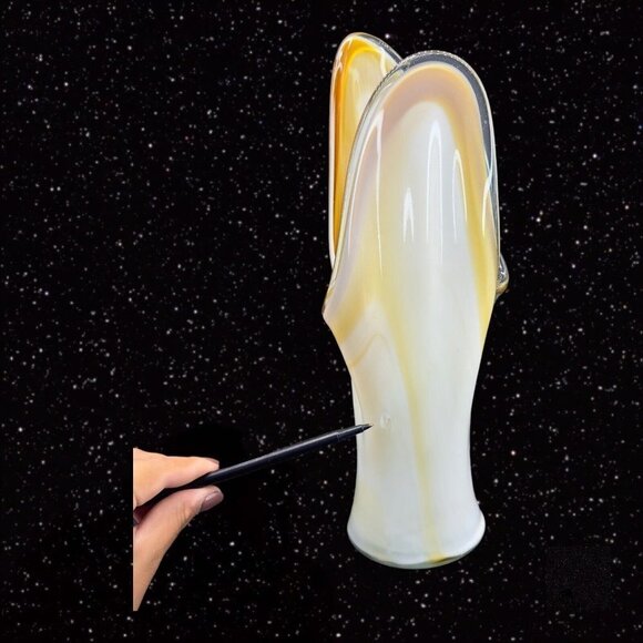 Hand Blown Swung Style Art Glass Vase Hand Made Amber Yellow Tall 14"T 4"W VTG - Picture 7 of 16